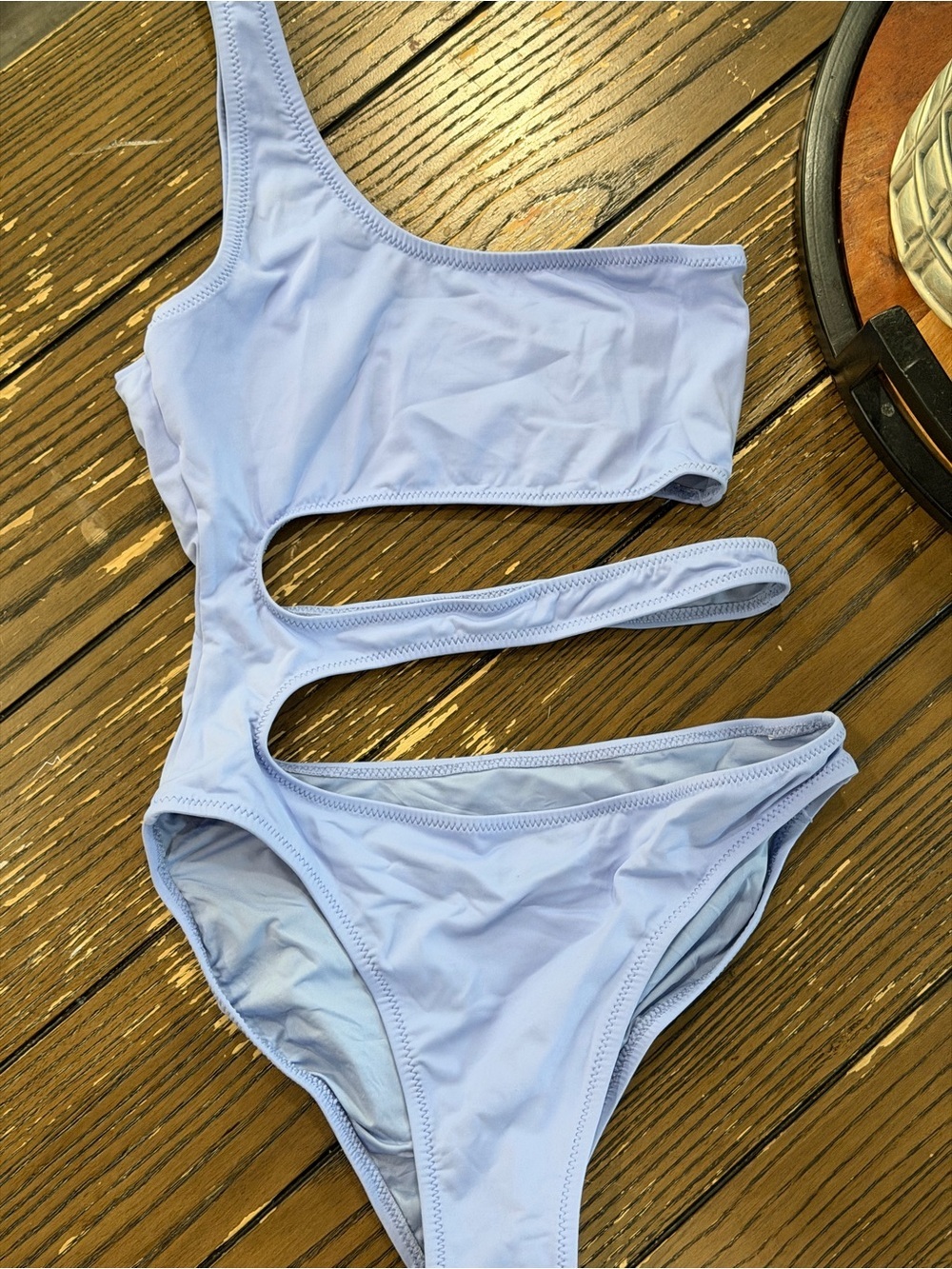 SKIMS One-Shoulder Cutout Swimsuit in Light Blue